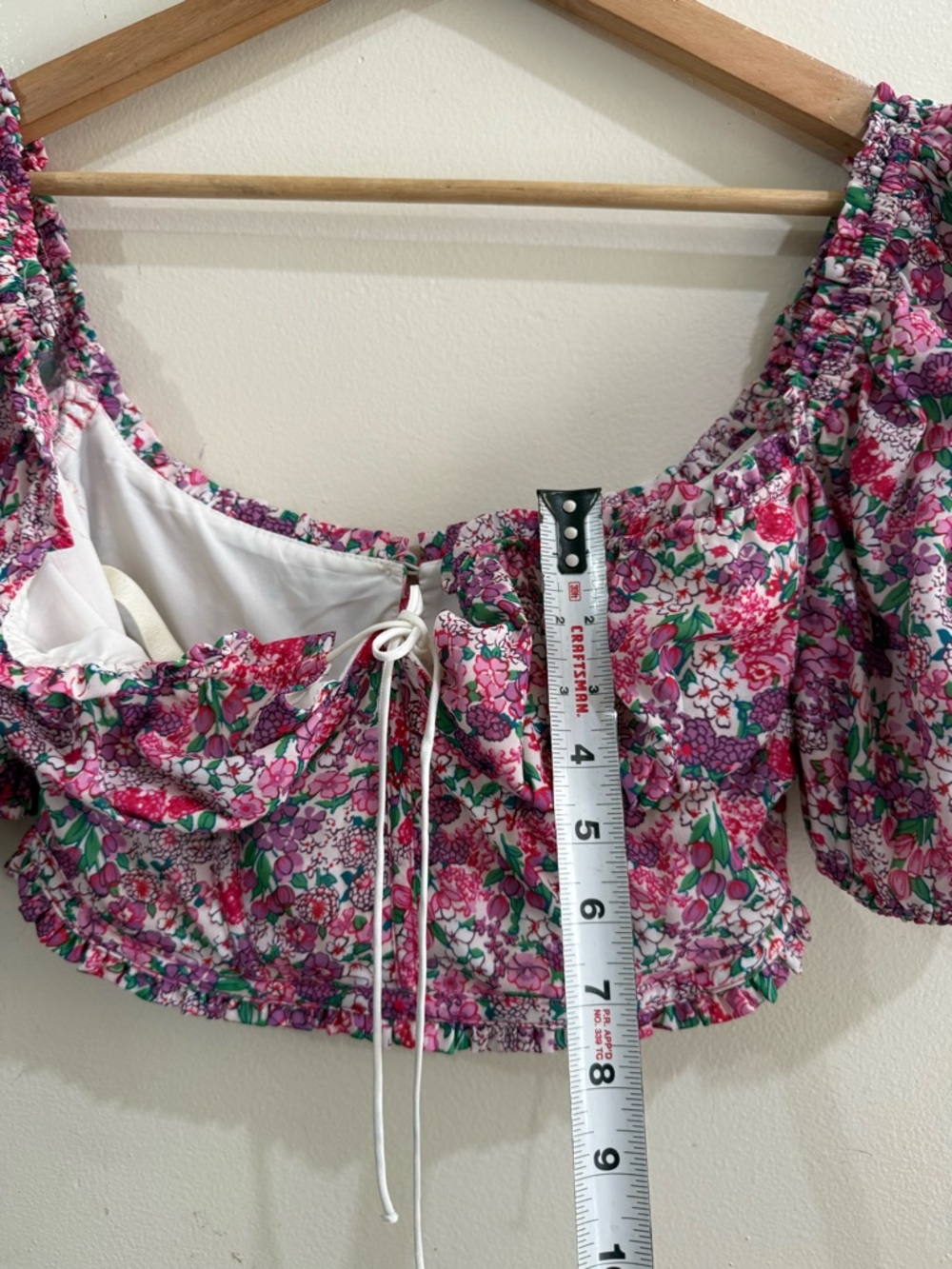For Love And Lemons Pink Floral Tie-Front Puff Sleeve Crop Top - Picture 6 of 6